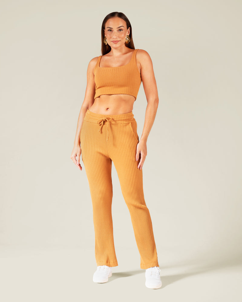 Cropped com Alças em Malha Canelada Camel | Estrela