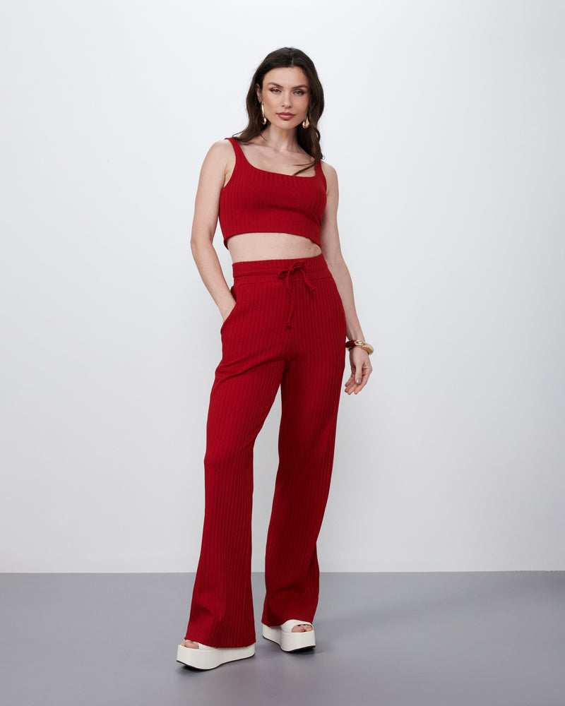 Cropped Decote Reto em Malha Canelada Vermelho | Estrela