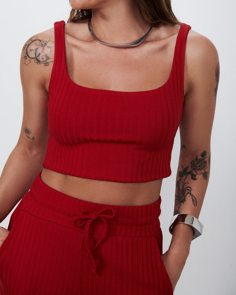 Cropped Decote Reto em Malha Canelada Vermelho | Estrela