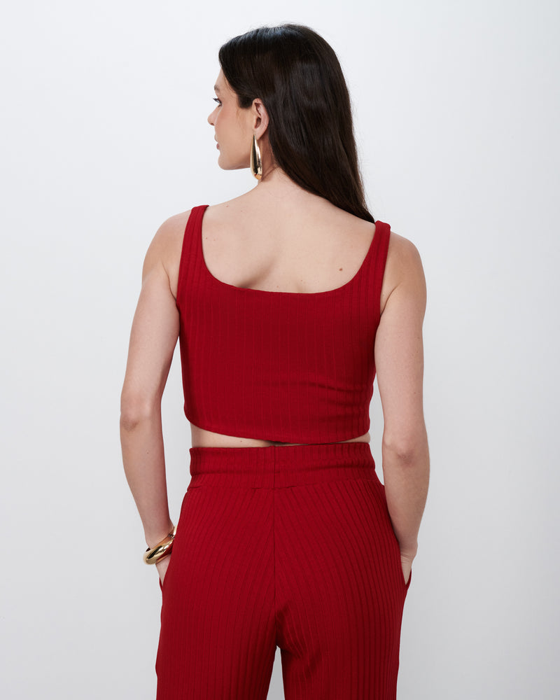 Cropped Decote Reto em Malha Canelada Vermelho | Estrela