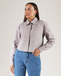 Camisa Cropped Manga Longa Tricoline 100% Algodão Cinza | Pina