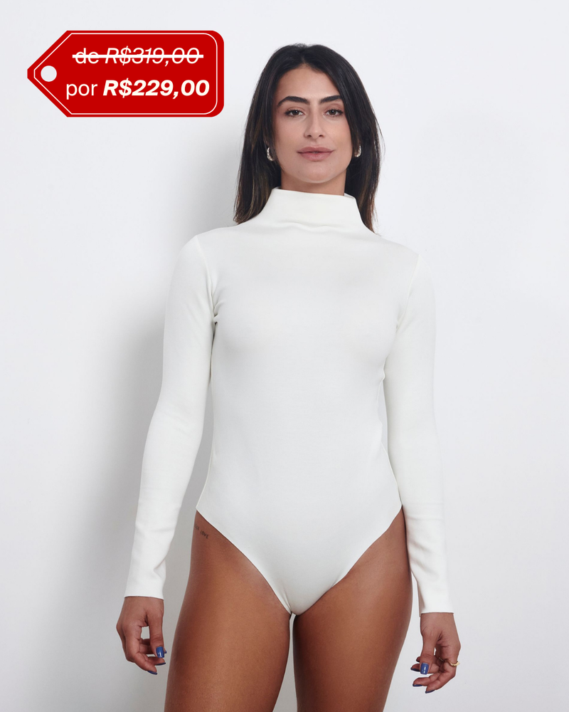 Body Manga Longa Gola Alta em Modal Off White | Vento