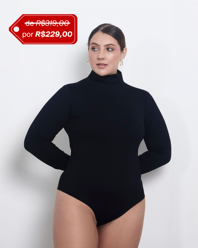 Body Manga Longa Gola Alta em Modal Preto | Vento