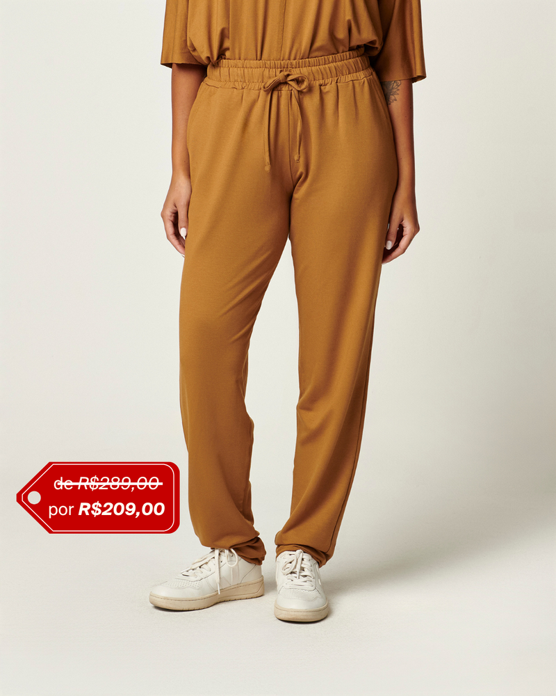 Calça Jogger em Moletinho Camel | Hortênsia