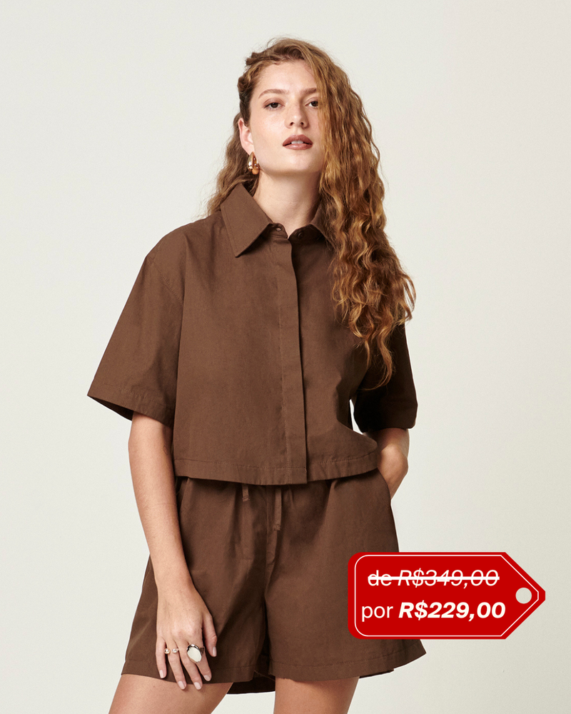 Camisa Cropped em Tricoline 100% Algodão Marrom | Sorte