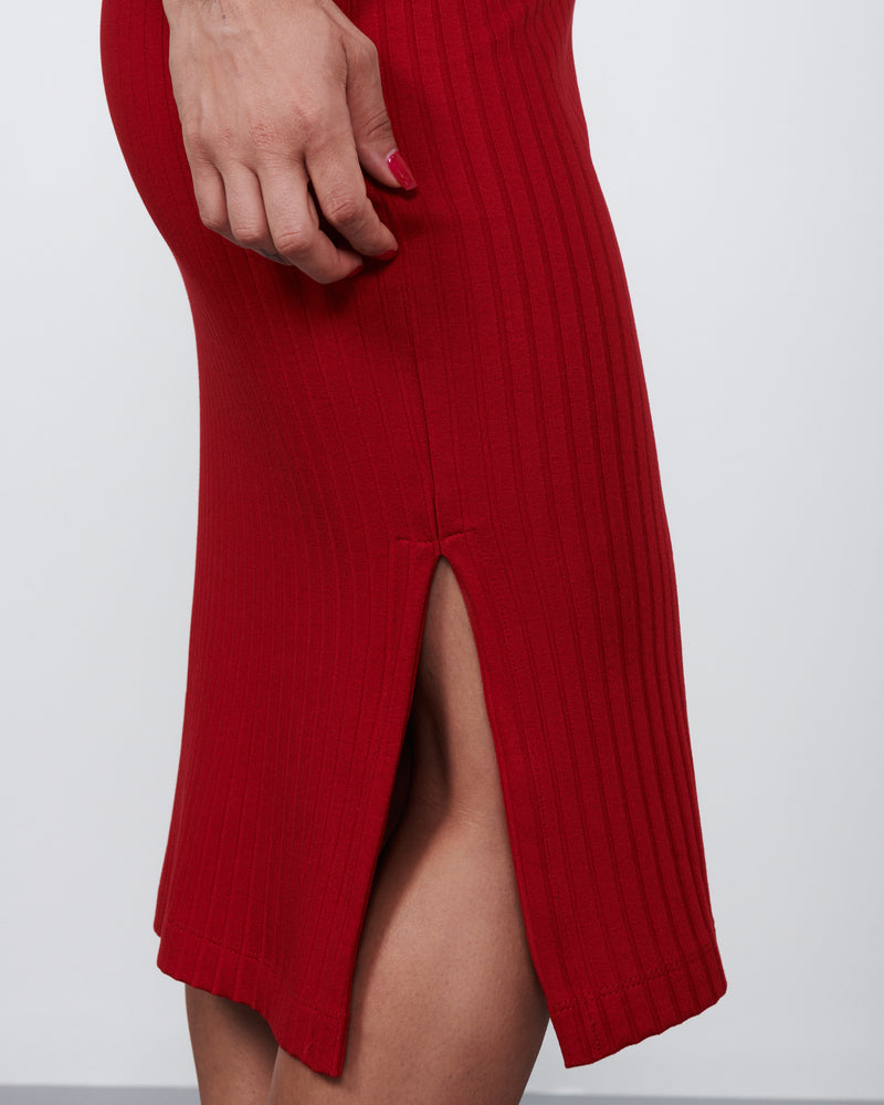 Vestido Gola Média em Malha Canelada Vermelho | Sol