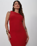 Vestido Longo em Malha Canelada Vermelho | Sonho